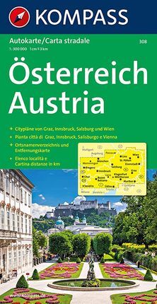 308 OSTERREICH AUSTRIA 1:300.000 -KOMPASS